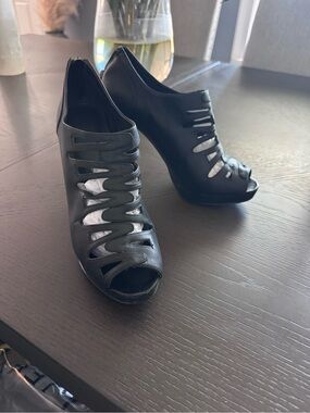 Calvin Klein Black Cutout Peep-Toe Ankle Booties